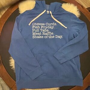 District Blue Midwest Wisconsin Hoodie with Cream Drawstrings